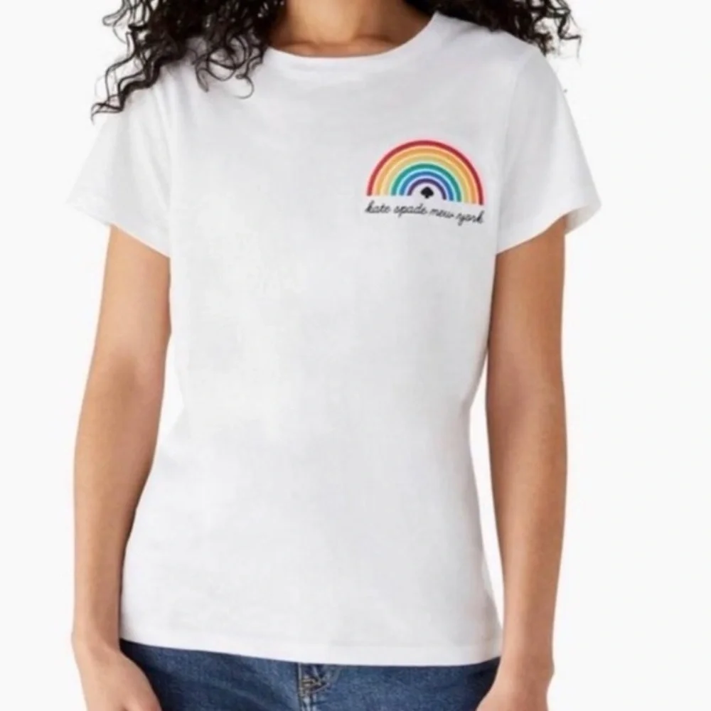 Kate Spade Rainbow Tee XXL Pride Graphic T Shirt Women White Embroidered
